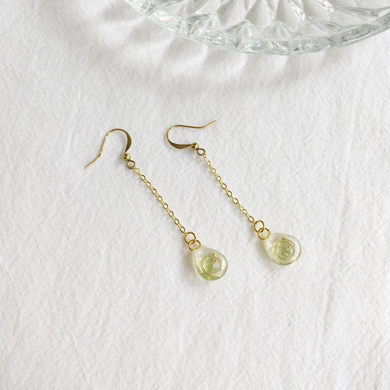 Water droplets. Natural Stone Bronze Ear Hook Hand Made Earring Ear Hook Clip-On Lucky Wealth Positive Energy - Earrings & Clip-ons - Crystal Green