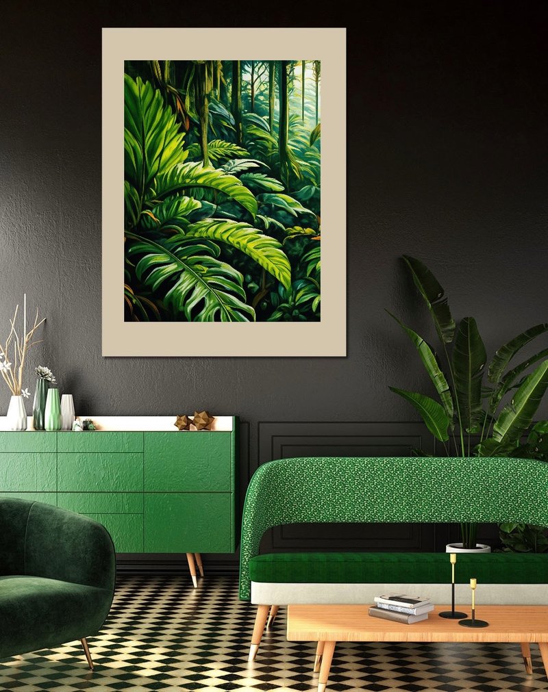 Tropical Plant Wall Art, Green Tropical Art, Green Leaves Original Painting - Wall Décor - Acrylic Green