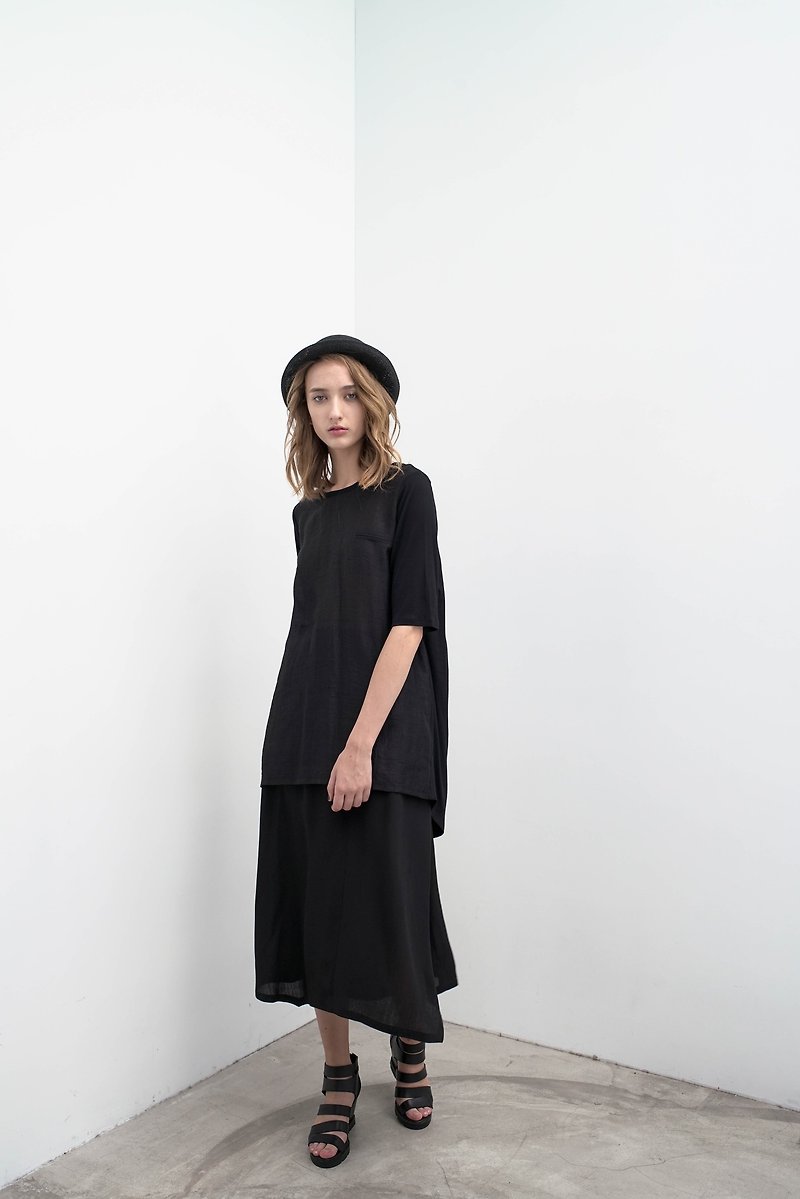 Misty mercy. Before and after splicing silk long version T-Shirt. Spring and Summer | Ysanne - Women's Tops - Silk Black