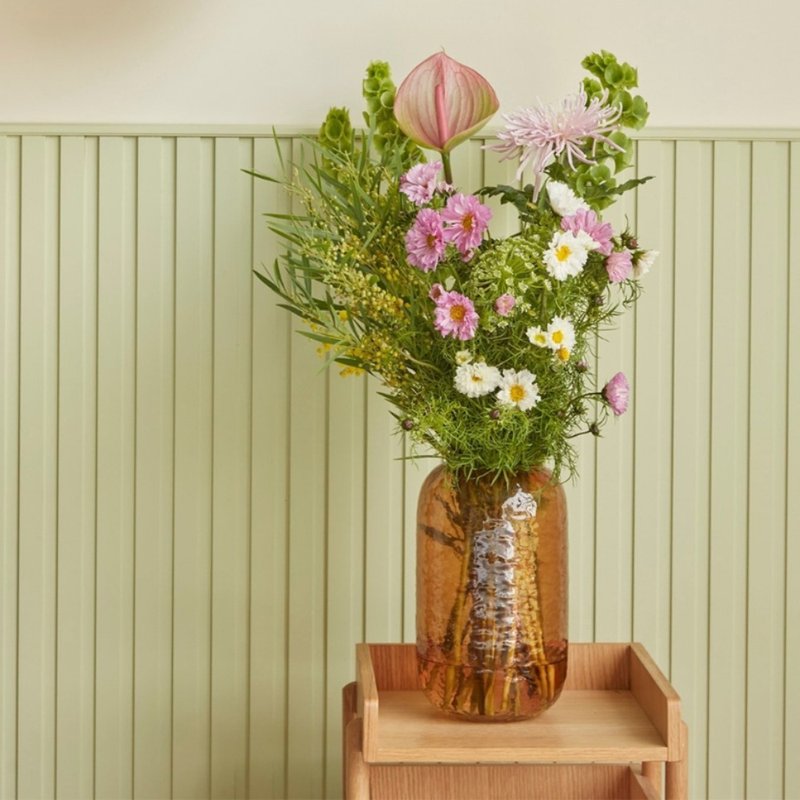 【Hübsch】 - 661206 琥珀色特殊紋路玻璃花瓶組 花器 插花七夕 - 花瓶/花器 - 玻璃 橘色