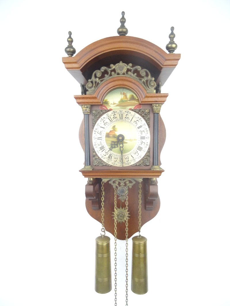 Antique Vintage Dutch Wall Clock Warmink Wuba Sallander Moonphase 8 day - นาฬิกา - ไม้ สีนำ้ตาล