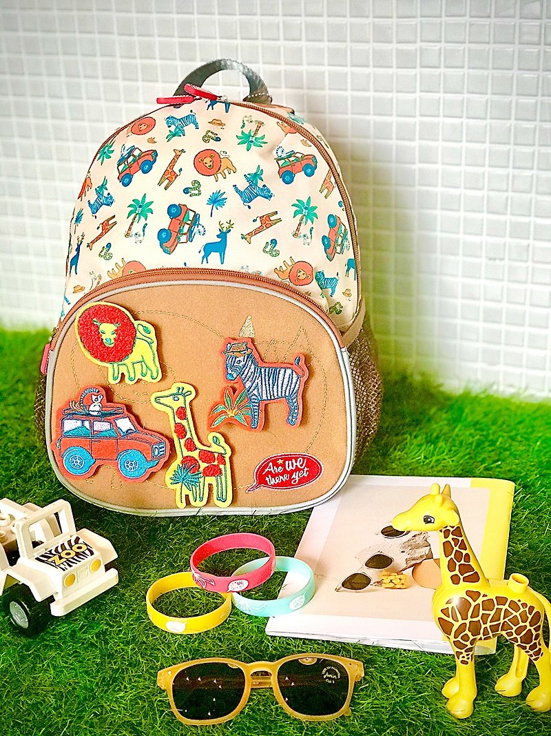 【Are We There Yet?】Creative Any Stickers Anti-lost Backpack for Children (Jungle Adventure) 2y+ - กระเป๋าสะพาย - เส้นใยสังเคราะห์ สีกากี