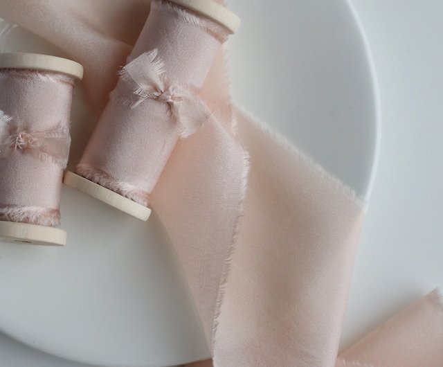 Pink Sand Silk Ribbon / Hand Dyed Silk ribbon on Wood Spool - Shop