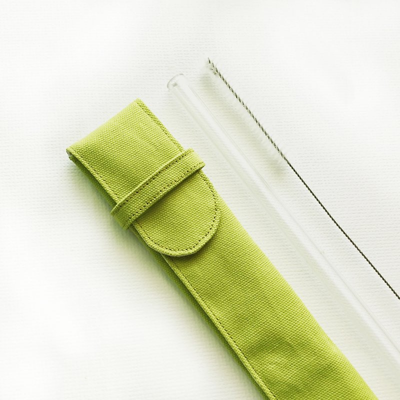 Solo Glass Straw Pouch Set/ Color: Frog Green/ Thin Straw - หลอดดูดน้ำ - ผ้าฝ้าย/ผ้าลินิน สีเขียว