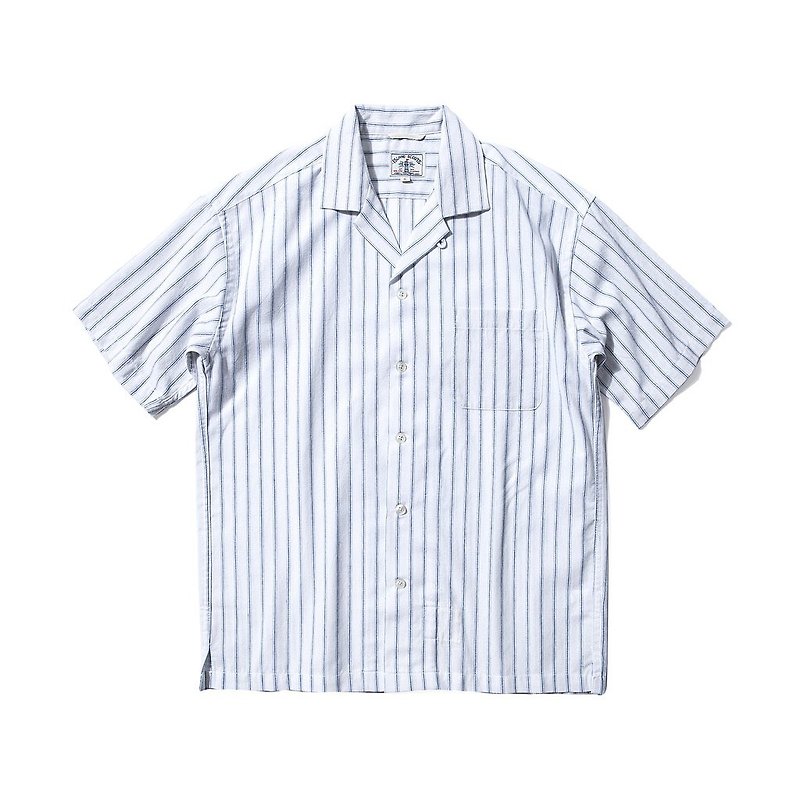100% Cotton Denim Mixed Linen Stripes Palaka Shirt - Blue - Men's Shirts - Cotton & Hemp White