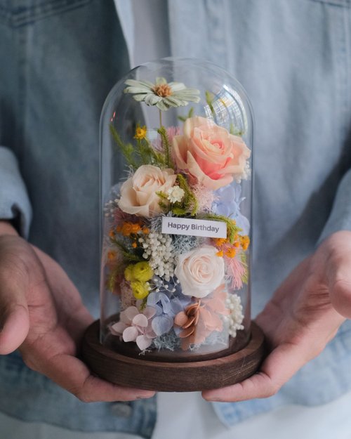 Umi studio 永生花乾燥花玻璃盅-莫內花園 /生日禮物/刻字/禮物/