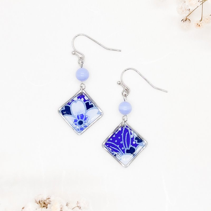 Chearrings | Japanese Washi Resin Earrings | Style S002 - Earrings & Clip-ons - Paper Blue