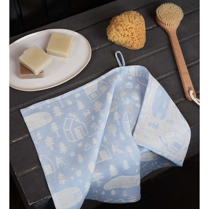 SAUNA jacquard series hand towels - Towels - Cotton & Hemp Blue