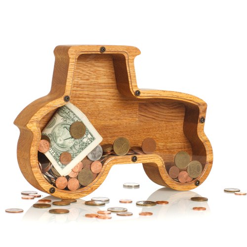 WOODPRESENTS Tractor Piggy Bank - Custom Personalized Coin Bank - Wooden Farm Nursery Decor