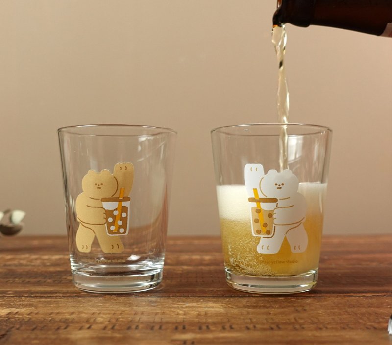 啤酒杯 玻璃杯 對杯組 - 熊熊珍奶乾杯 - 玻璃杯 - 玻璃 透明