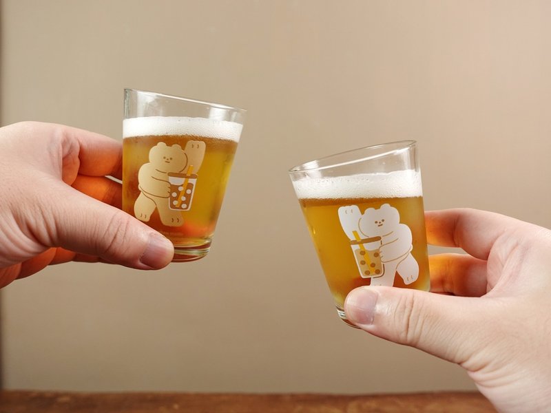 啤酒杯 玻璃杯 對杯組 - 熊熊珍奶乾杯 - 玻璃杯 - 玻璃 透明