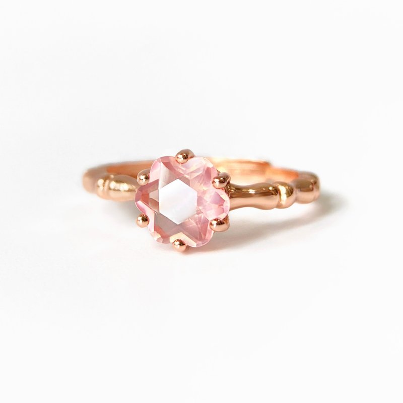 15% off for 2 pieces | Brazilian rose quartz sterling silver ring (special flower-shaped cut cherry blossom pink) - แหวนทั่วไป - เงินแท้ 