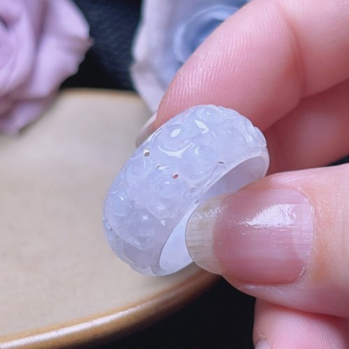 瓔珞珠寶盒 E.L.Jewelry Box 冰種白翡翡翠雕花戒指戒圈 | 國際15圍 | 天然緬甸玉翡翠A貨