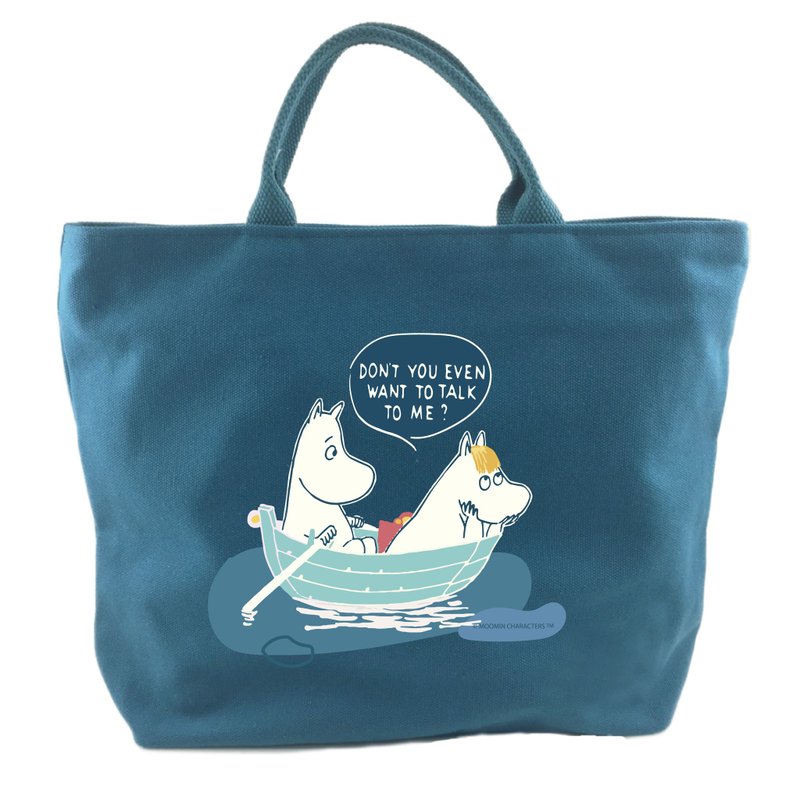 Moomin 噜噜 Mi authorized-[Zip Canvas Bag-Blue] (Large)-AE08 - กระเป๋าถือ - ผ้าฝ้าย/ผ้าลินิน สีน้ำเงิน