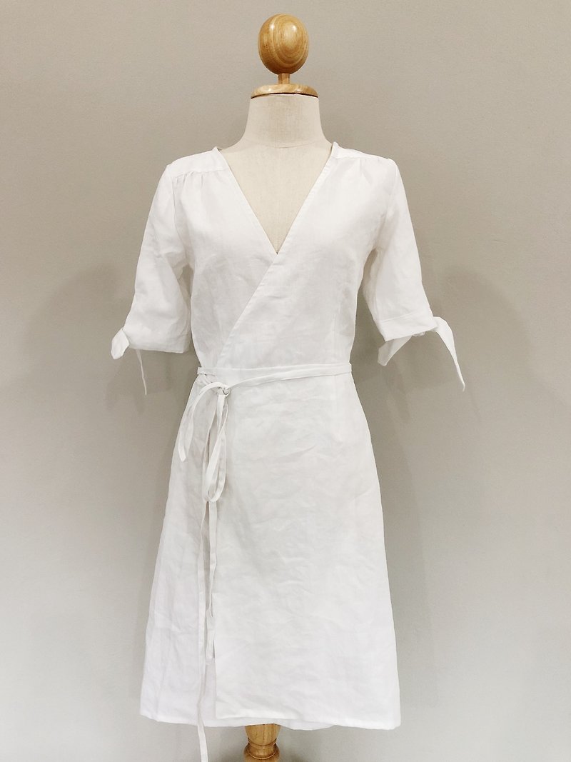 クララホワイトリネンラップドレス|オーダーメイド