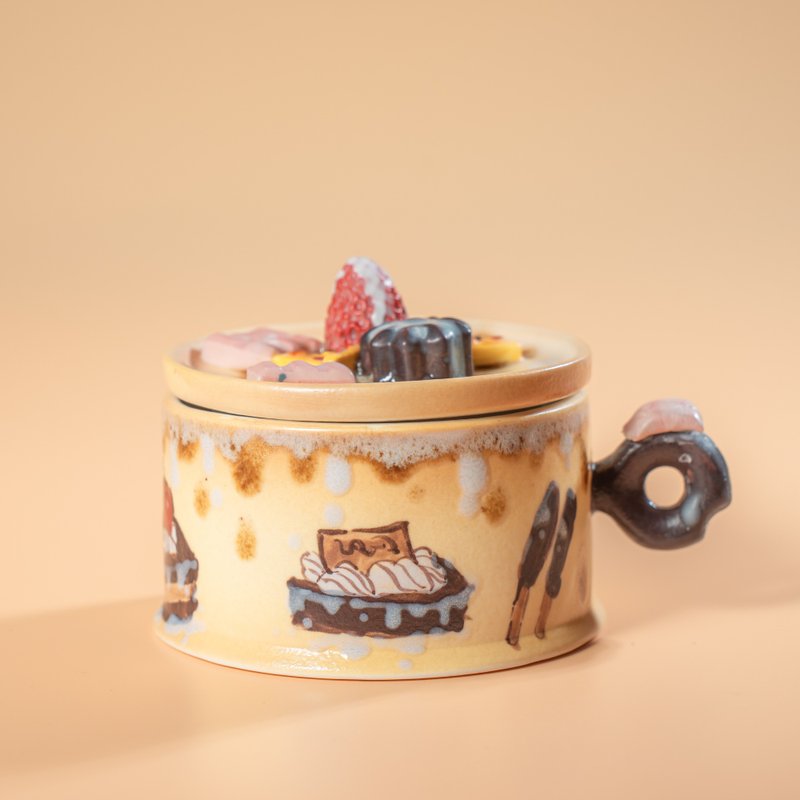 Chocolate Cake Mug Handmade Dessert Mug Handpainted Strawberry Mug ModernCeramic - Mugs - Pottery Brown