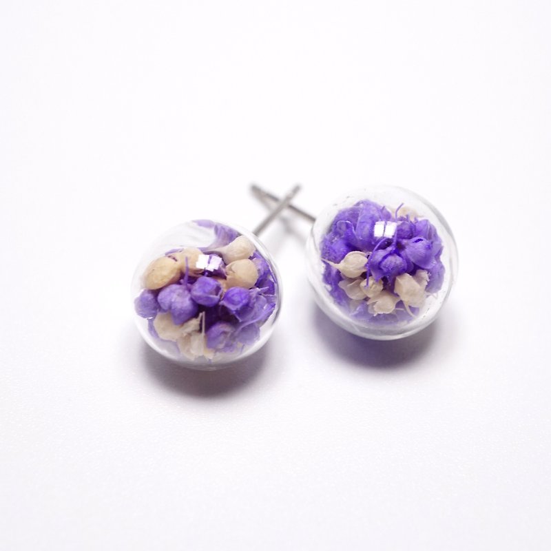 A Handmade purple glass ball earrings with white stars - ต่างหู - แก้ว 