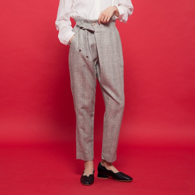 Carl 蹓 跶 log asymmetrical tie modeling trousers - silk gray S - Women's Pants - Silk Gray