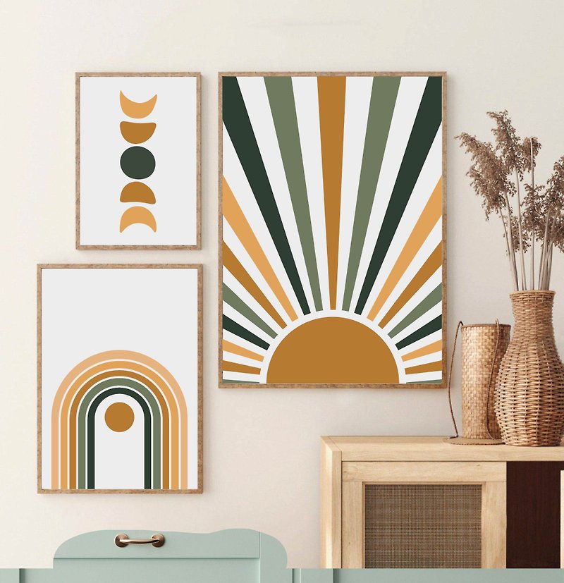 Electronic file, set of 3 posters, modern wall art, orange home decor - 海報/掛畫/掛布 - 其他材質 橘色