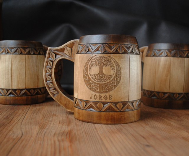 Tree of life Wooden beer mug Man birthday gift anniversary gift viking gift  - Shop WOODCARV Mugs - Pinkoi