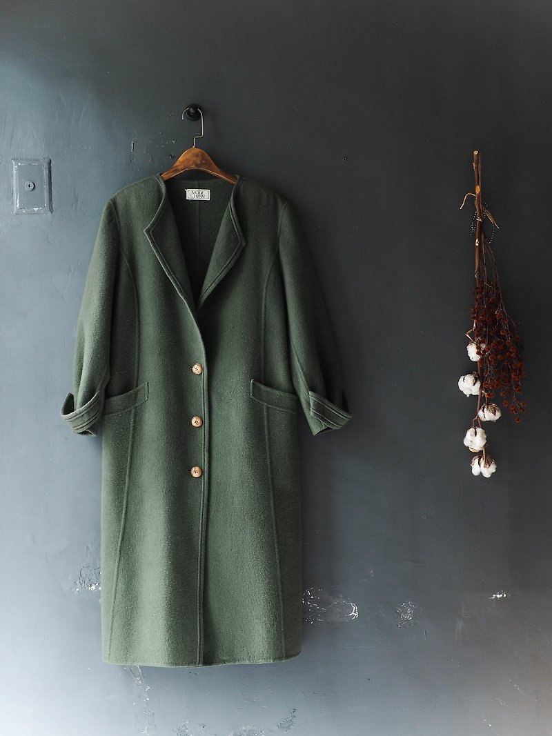 川ヒル - 島根暗緑色のトリムときちんとしたシンプルな女の子アンティークウール羊毛ウールのコートのジャケットヴィンテージウールヴィンテージオーバーコート - ジャケット - ウール グリーン