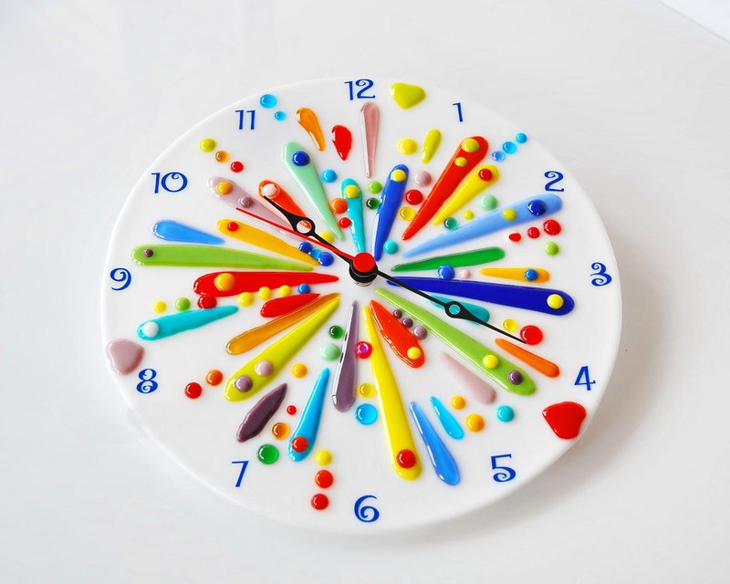 Rainbow wall fused glass clock for kids - Funny clock for the children - 時鐘/鬧鐘 - 玻璃 白色