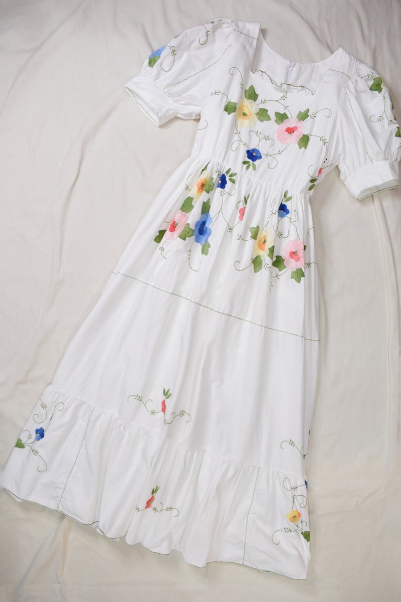 REMAKE| European embroidered tablecloth remade dress NO.4 - One Piece Dresses - Cotton & Hemp 