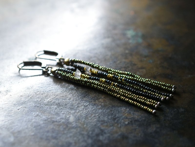 4-row earrings made of two types of French antique metal beads, Herkimer diamonds, and Karen Silver - Earrings & Clip-ons - Other Metals Gold