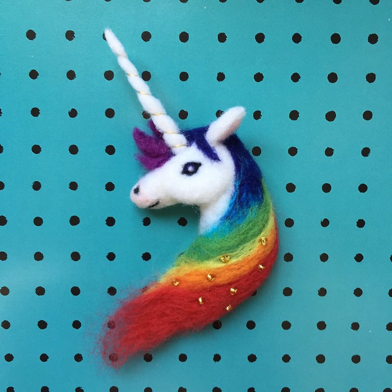 Rainbow Unicorn-Hand-made wool felt pins - Brooches - Wool Multicolor