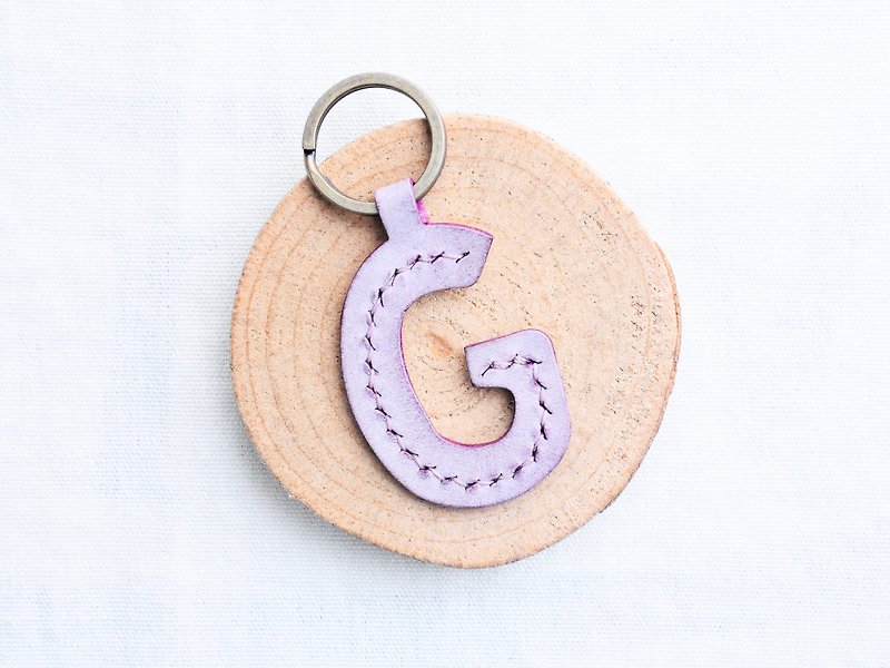 Initial G letter keychain - ash leather group well stitched leather material bag key ring Italy - Leather Goods - Genuine Leather Purple