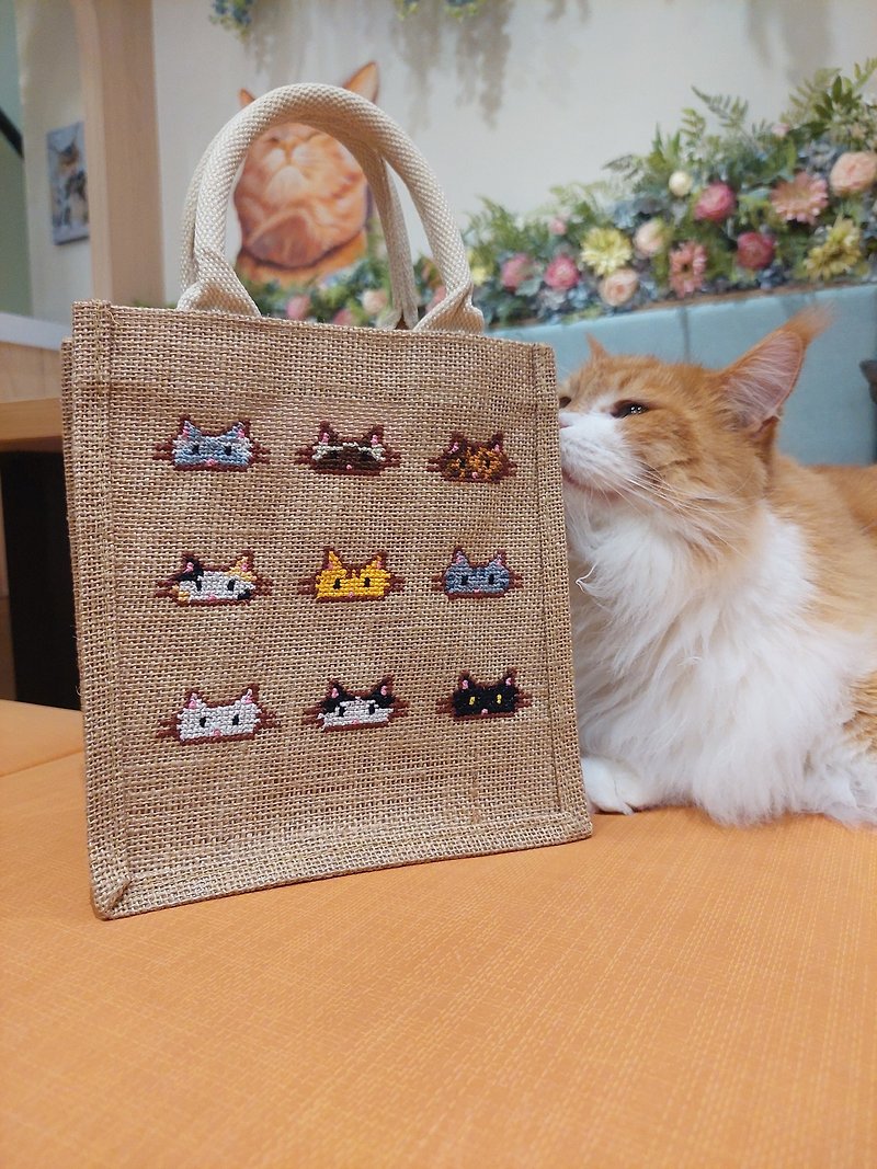 =Handsman Studio=Original product cat cake linen bag - กระเป๋าถือ - ผ้าฝ้าย/ผ้าลินิน 