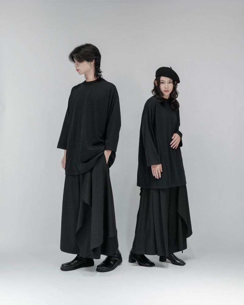 MUKK DESIGN 七分袖幾何拼接棉質上衣 - 男 T 恤 - 聚酯纖維 黑色