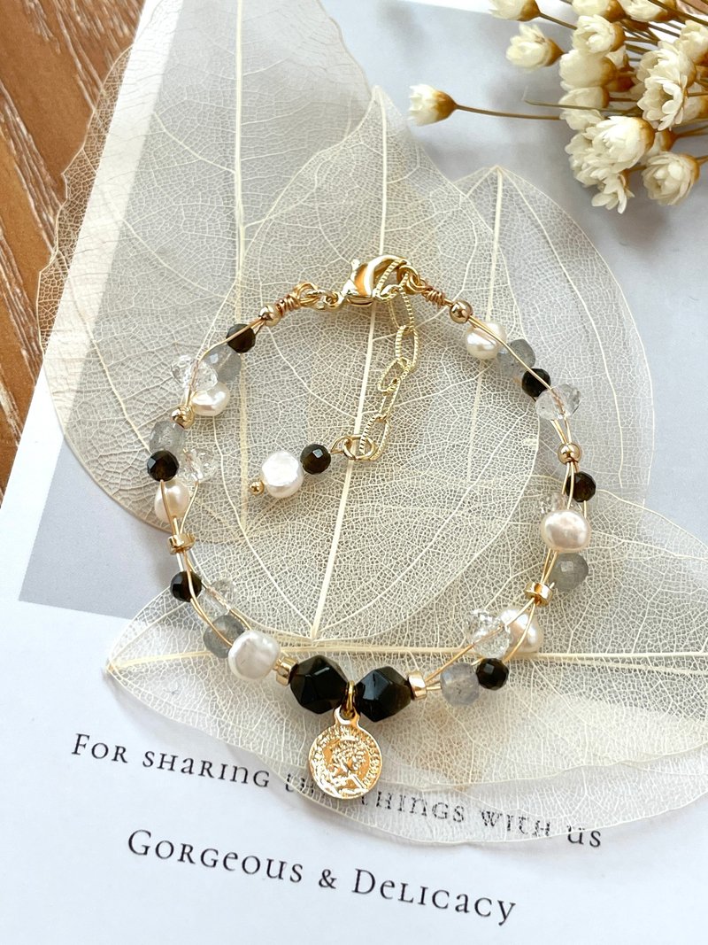 Face it Bravely/Golden Stone Freshwater Pearl White Crystal Labradorite - Bracelets - Crystal 