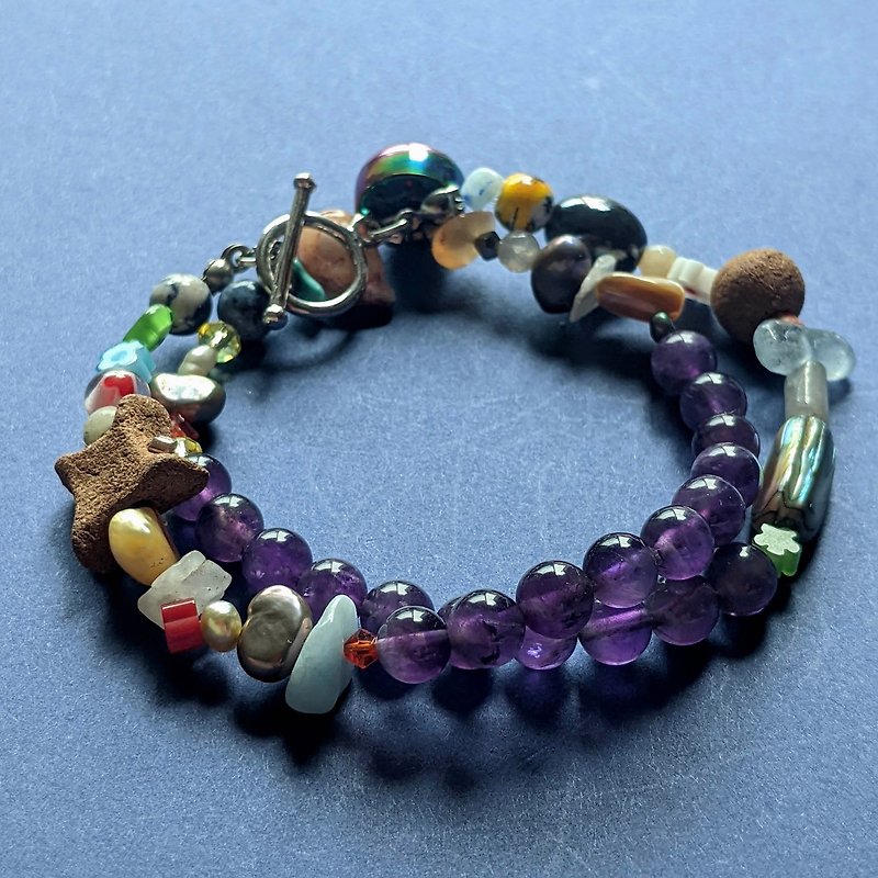 Amethyst Pearl | Essential oil & Incense Scented Bracelet / Phone Strap - Bracelets - Crystal Purple