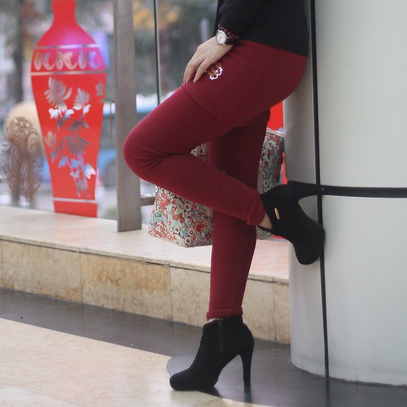 Stephy ยี่ห้อศิลปะการออกแบบน่ารักพิมพ์ Leggings สีแดงผู้ใหญ่ / ถุงน่อง / กระโปรง - กางเกงขายาว - ผ้าฝ้าย/ผ้าลินิน สีแดง