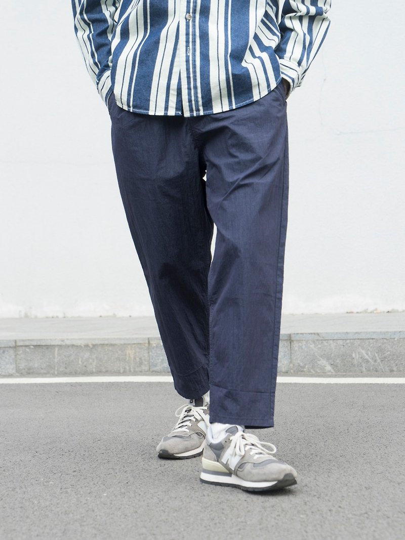 PANTS spring Japanese casual pants navy texture texture trousers - กางเกงขายาว - ผ้าฝ้าย/ผ้าลินิน สีน้ำเงิน