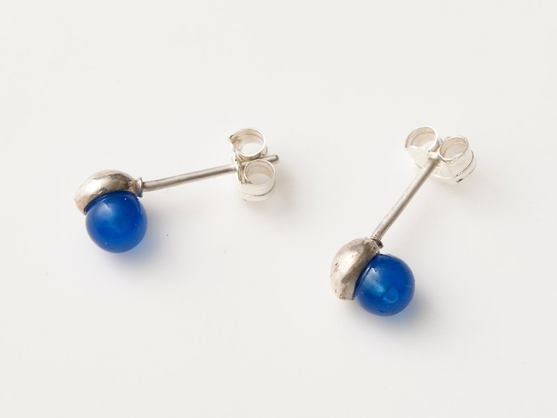 CP127 (Blue Agate) - Earrings & Clip-ons - Other Metals Blue