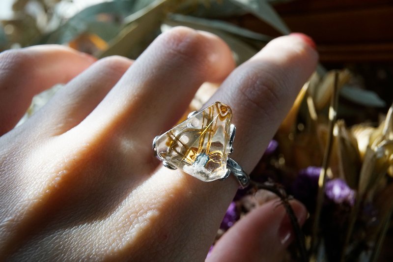 鈦晶花純銀戒指 | | 黃金飯糰 |  925飾物 | 可調式 - 戒指 - 水晶 