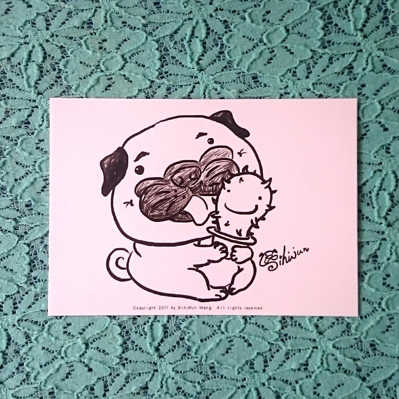 Pug Postcard-Succulent love - การ์ด/โปสการ์ด - กระดาษ ขาว