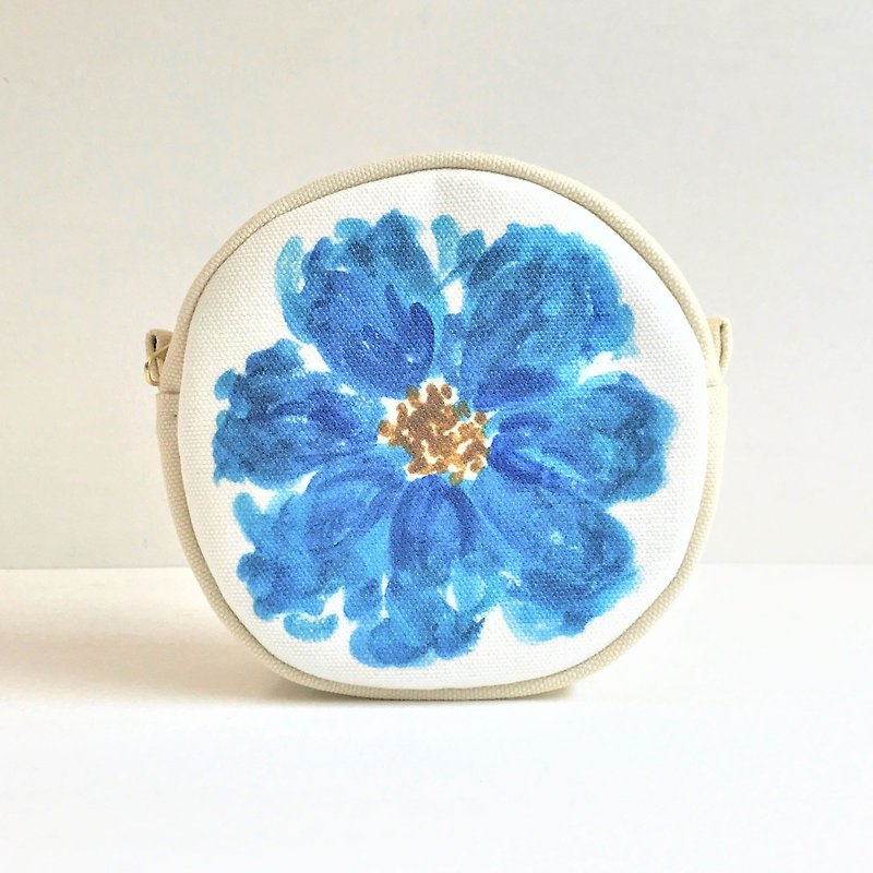 Blue Garden Circle Pouch Flower Pattern New Color Blue C - Toiletry Bags & Pouches - Cotton & Hemp Blue