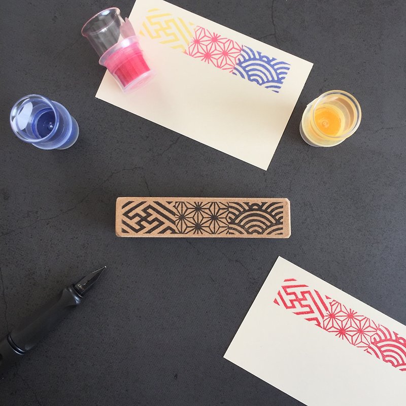 Masking tape style Japanese pattern eraser stamp [Saaya shape-hemp leaf-Aomi wave] - Stamps & Stamp Pads - Other Materials White