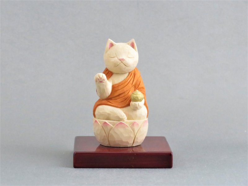 Wood carving Cat Buddha 2008 - Stuffed Dolls & Figurines - Wood Orange
