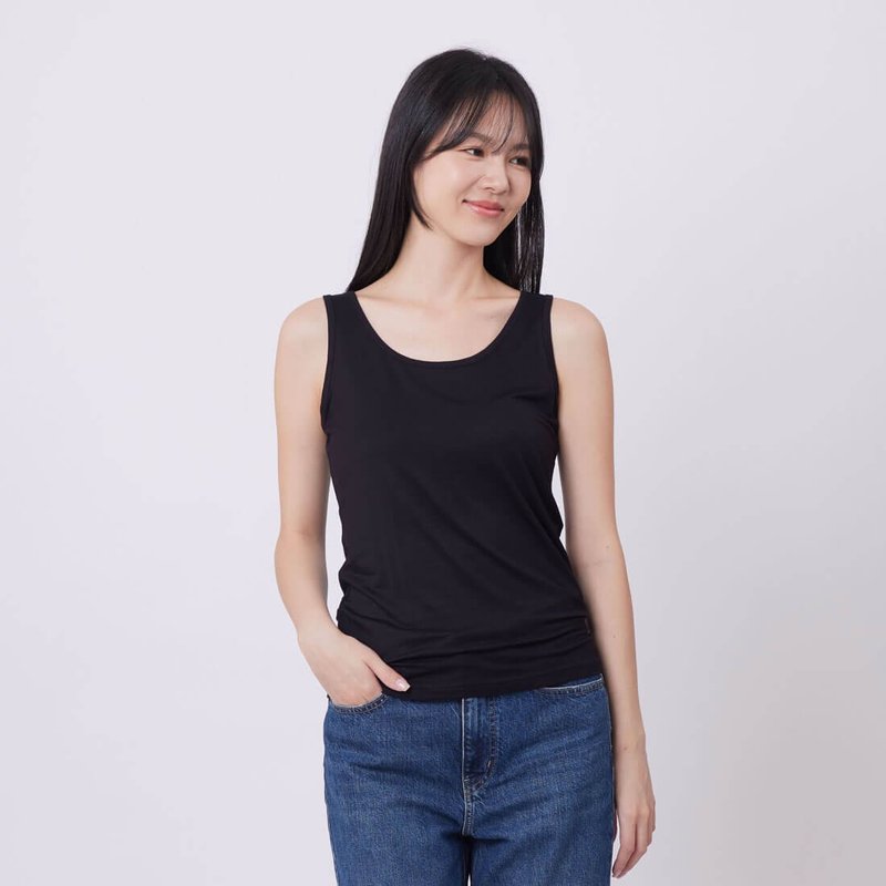 Wendy Rayon Elastic Inner Tank Top - เสื้อกั๊กผู้หญิง - วัสดุอื่นๆ สีดำ