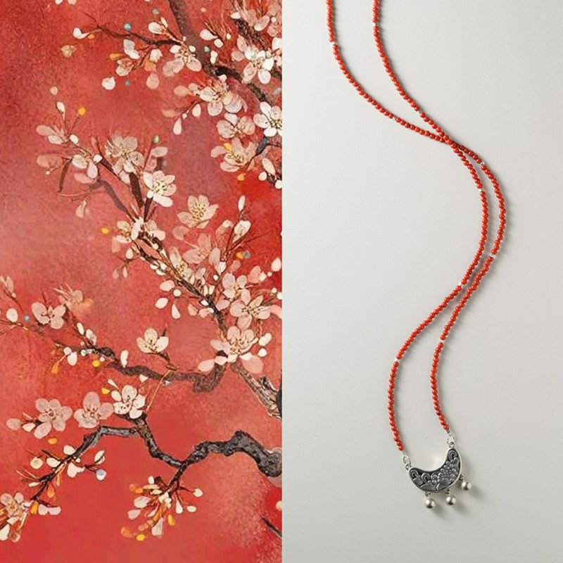 原創手工限定平安順遂天然南紅項鏈親子款新年中式平安鎖純銀 - 項鍊 - 玉石 紅色