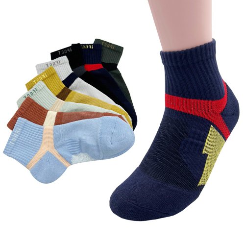 富發牌古著鞋 FUFASHOES 愛咖 抗菌Y字撞色運動短襪-M/L