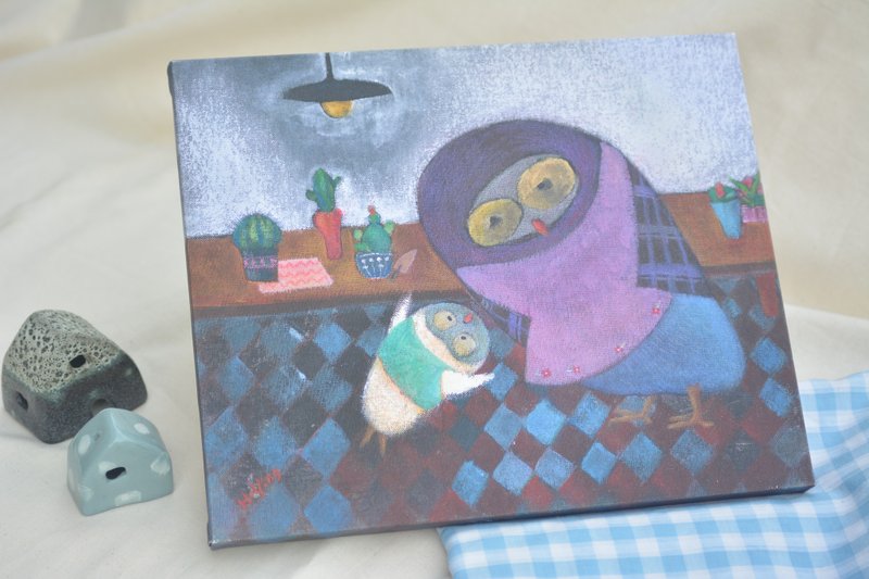 【Hand-painted Frameless Painting】Parent-Child Owl-1 (Exquisite Print Version) - Posters - Other Materials Multicolor