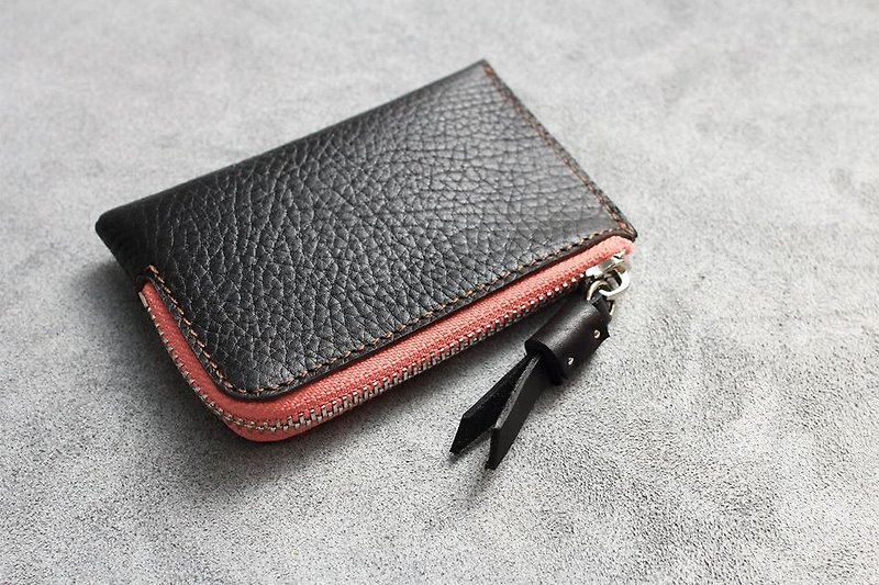 KAKU handmade leather L-shaped zip wallet - กระเป๋าใส่เหรียญ - หนังแท้ 