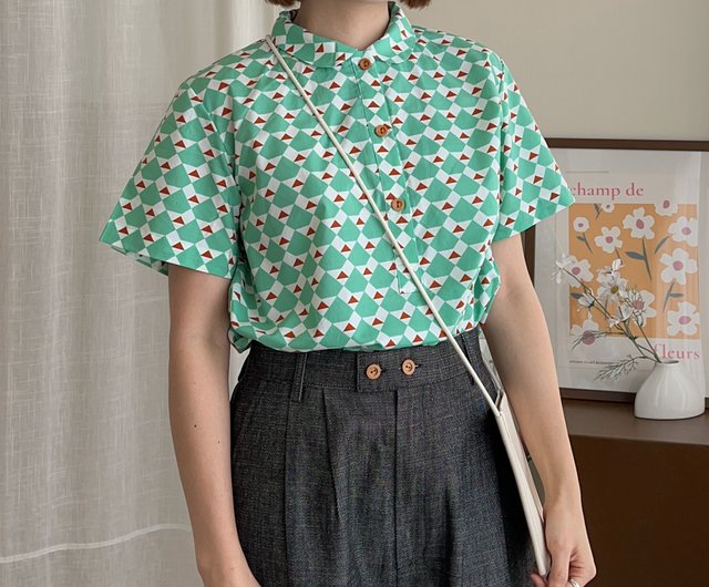 Mint Pattern LuLu Shirt コットンシャツ - ショップ Katji-cozytime シャツ・ブラウス - Pinkoi