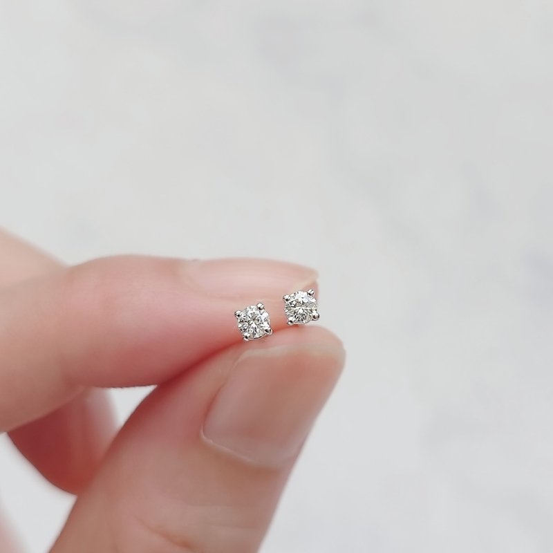 限量現貨 - 迷你天然鑽石 經典四爪鑲 純 18K 白金耳環 0.17ct - 耳環/耳夾/耳骨夾 - 鑽石 銀色