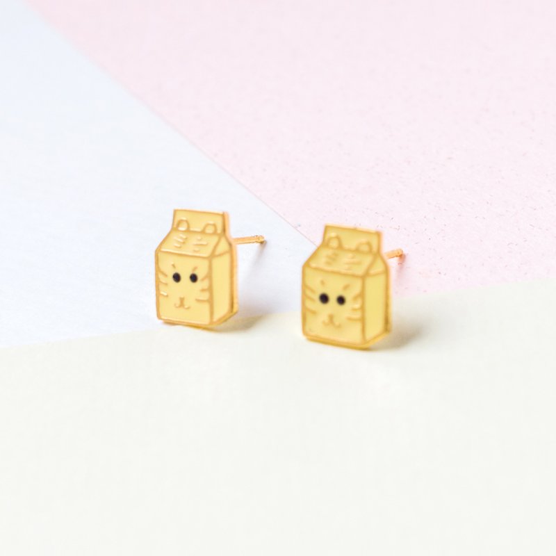 Tiger Milk Box Animal Milk | Handmade Earrings - Earrings & Clip-ons - Enamel Yellow